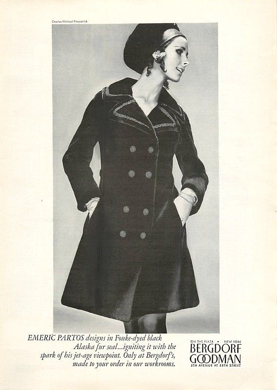 1967 Emeric Partos Alaska Fur Seal Coat   Vintage Ad  