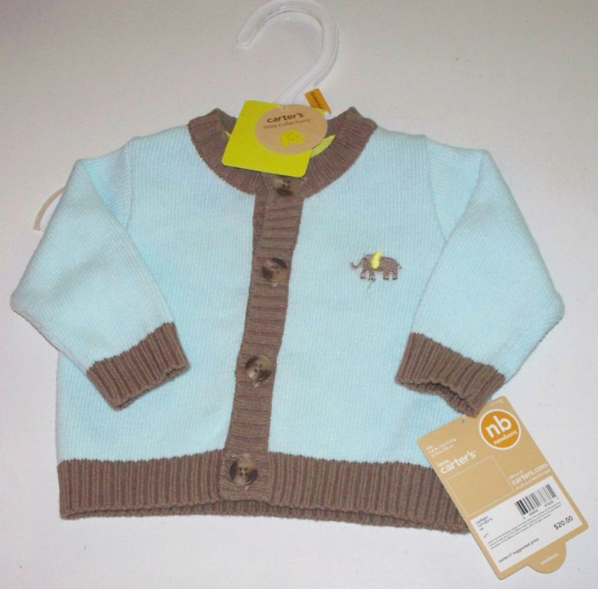 Carters BLUE CARDIGAN SWEATER elephant NEWBORN boy NEW  