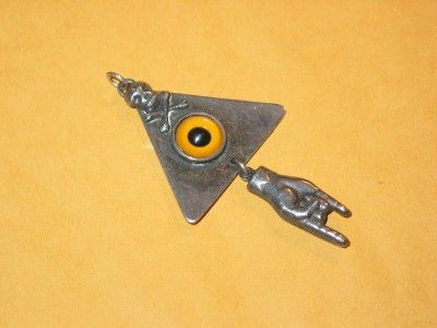 Unusual Vintage Sterling Evil Eye Hand Made Pendant ~ Figa ~ Skull 