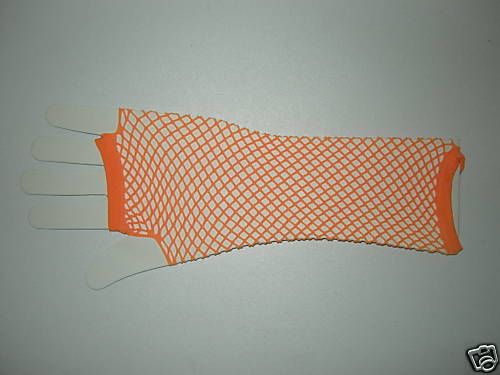 ORANGE NEON FISHNET ARMWARMERS CYBER CLUBBING NU RAVE  