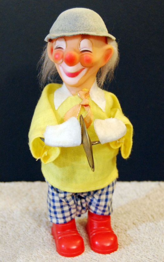 Vintage Wind Up Celluloid Clown with Cymbals  