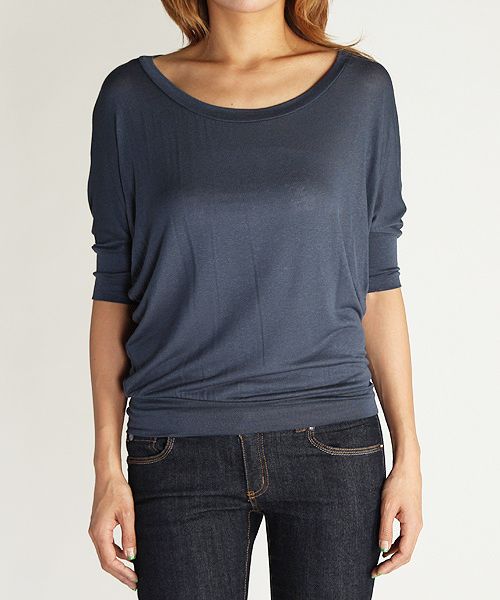 MOGAN Chic Draped DOLMAN Short Sleeve TOP Lightweight Knit Batwing 