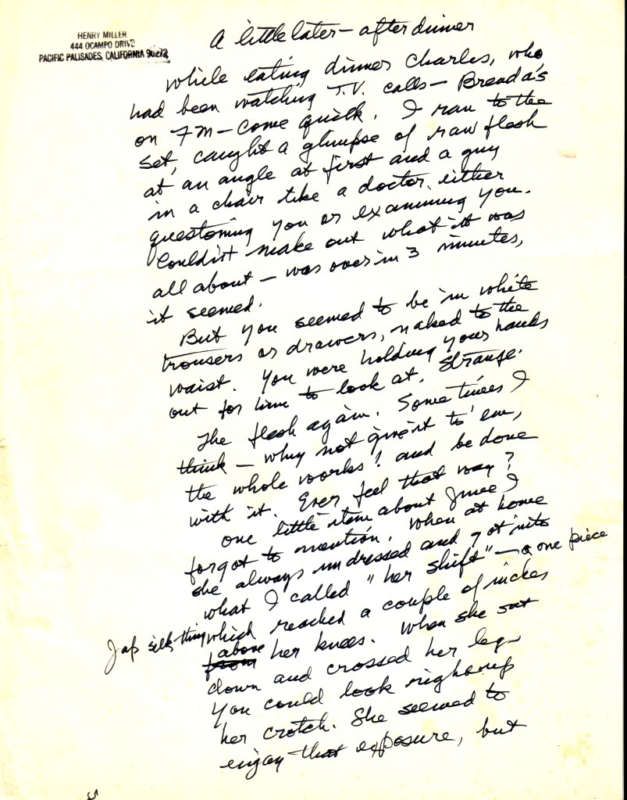 Brenda Venus Sexy Intimate letter from Henry Miller  