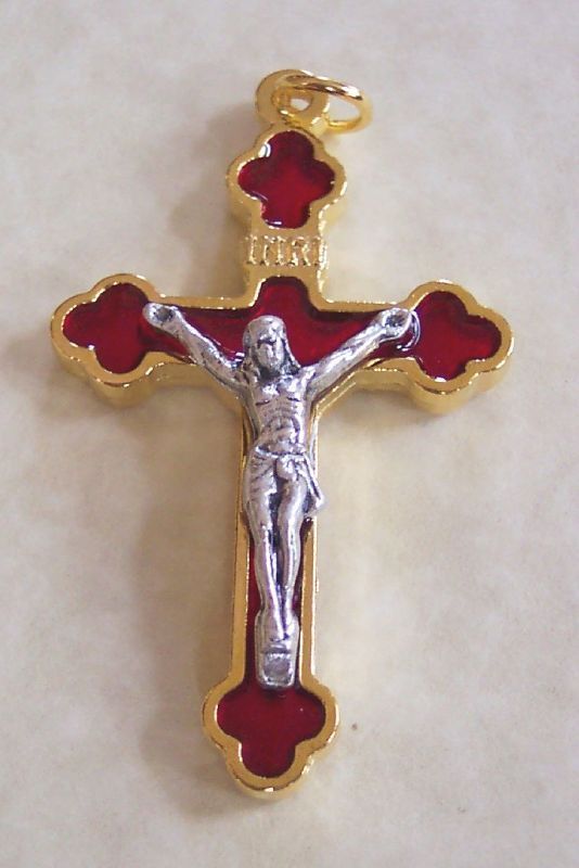 RED Crucifix Charm Rosary Supplies Italy Part Goldplate  