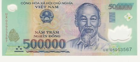 VIETNAM 2 x 500000=1M DONG POLYMER VIETNAMESE CURRENCY  