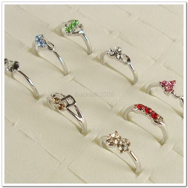 Wholesale Lots of 15 PCS Silver Plated Rhinestone Crystal Rings R31 