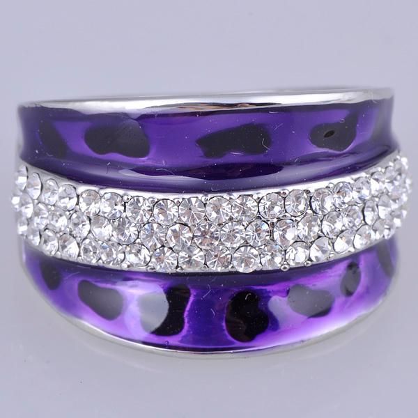 Womens Band New Crystal Ring Purple Enamel Gold GP Rings Fashion 