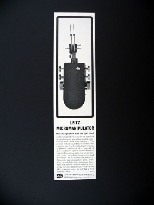 Leitz Micromanipulator micro manipulation 1964 print Ad  