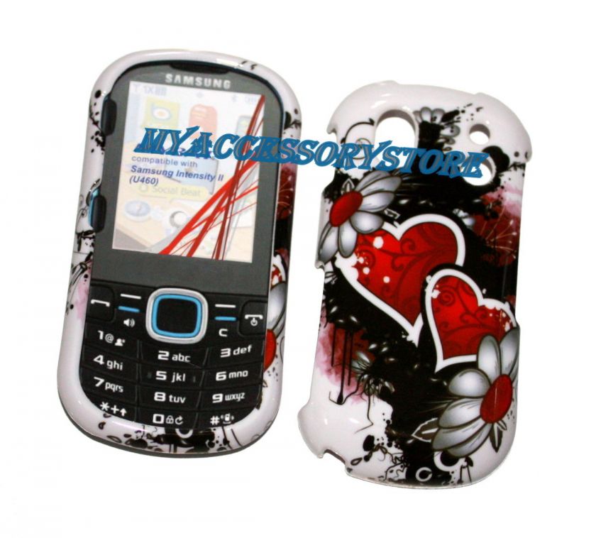 Samsung U460 Intensity 2 II Red Hearts Snap On Hard Phone Faceplate 