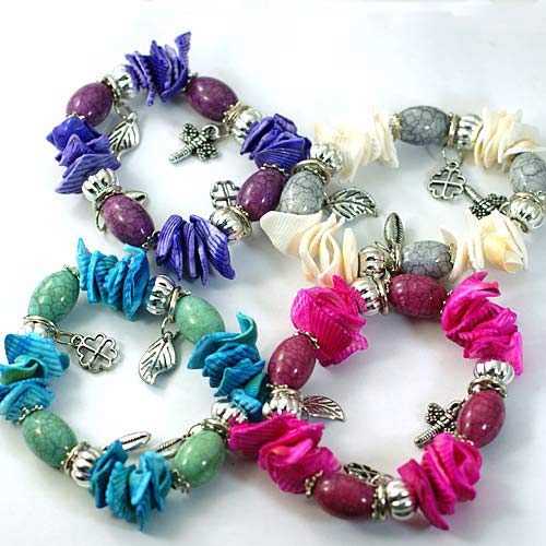 z838x Wholesale Lots 4pc Mixed Elastic Shell Oval Beads Fishbone 