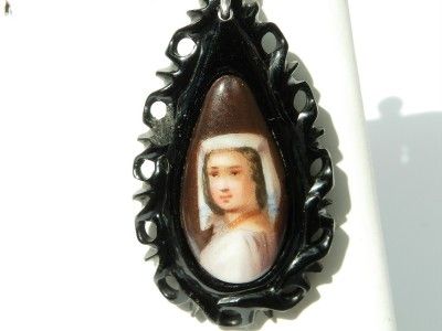 ANTIQUE C1800S WHITBY JET & MINATURE CAMEO EARRINGS  