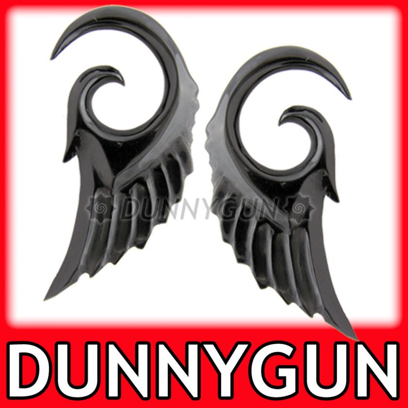 4G SERAPHIM WING SPIRAL TAPER BLACK HORN PLUGS 4 gauge  