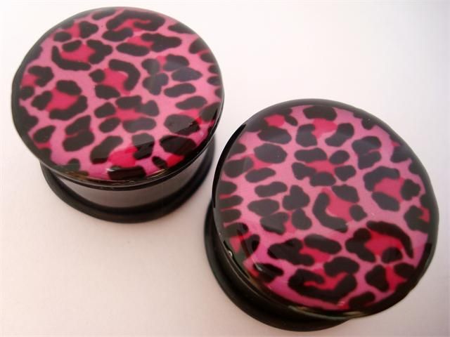 16 inch PINK LEOPARD plugs earlets eyelets 14mm gauge  