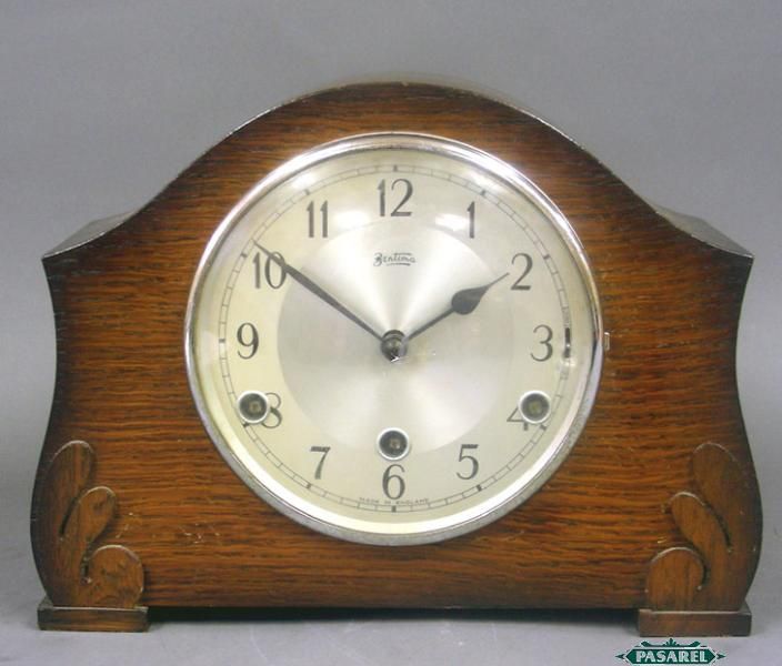 Art Deco Bentima Oak Wood Mantel Clock England 1930s  