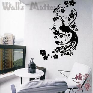 125x80cm Beautiful Flower Peacock Vinyl Wall Paper Decal Art Sticker 