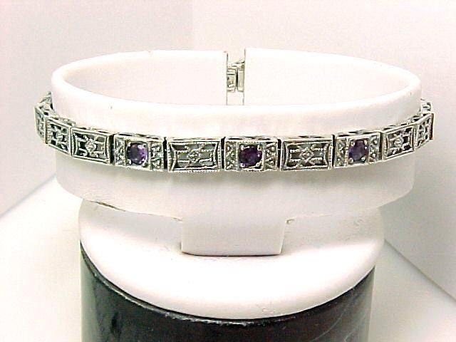 Antique Style Amethyst Filigree Bracelet Sterling  