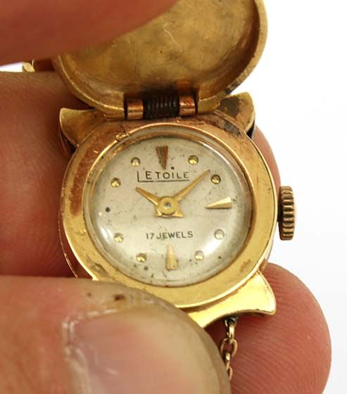 EXQUISITE VINTAGE 14K CAMEO COVER WATCH SLIDE BRACELET  