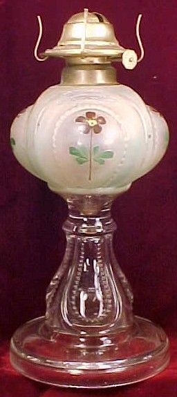 Antique FLOWER FROSTED FONT ZIPPER LOOP KEROSENE LAMP  