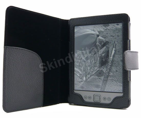 For  Kindle 4 WiFi Black GENUINE LEATHER Case Cover Jacket 