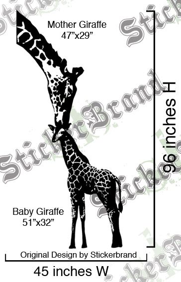 Vinyl Wall Decal Sticker Baby Giraffe w/ Mother 8ft Big  