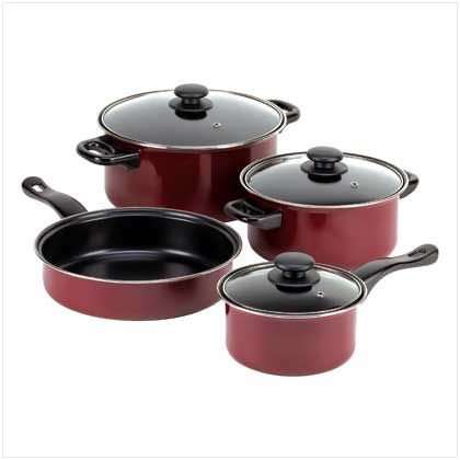 PC BURGUNDY NONSTICK POTS & PANS KITCHEN COOKWARE SET  