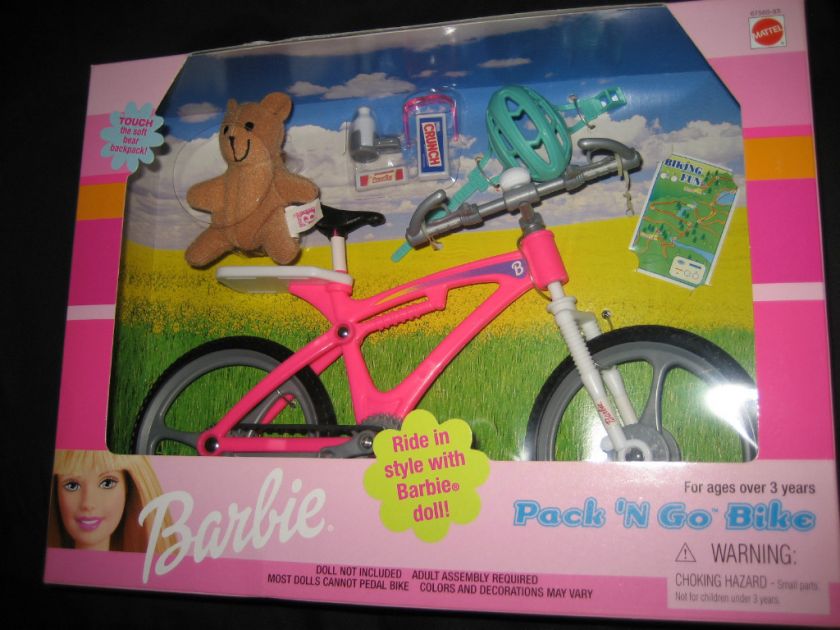 1999 Barbie Pack N Go Mountain Bike and accessories NIB  