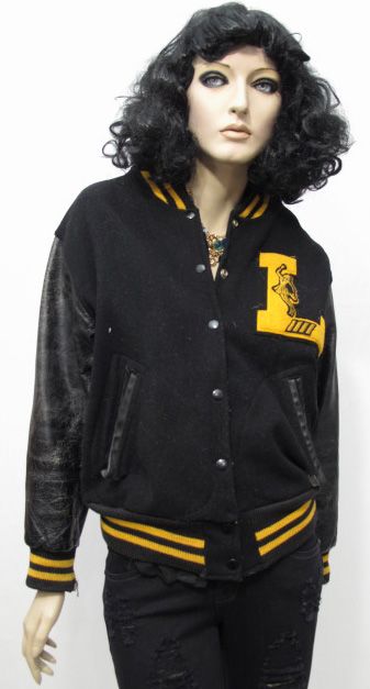 Vtg 50s Letterman CHEERLEADER Leather Sleeve Jacket M  