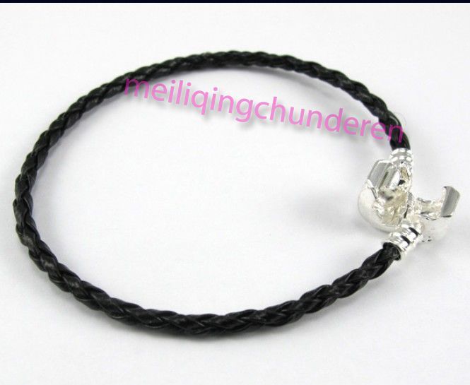 10PCS black Leather Bracelet Fit Bead mix 16cm 23cm  