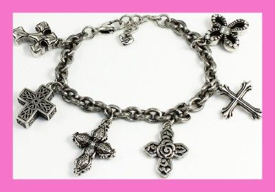 Brighton FAITHFUL CROSS Silver Charm Bracelet NWOT & Pouch  