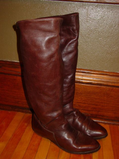 WOMENS SANTANA CANADA TALL KNEE HI BROWN LEATHER RIDING SLOUCH CUFF 