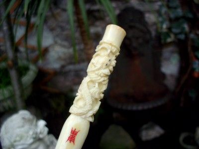 Super Carved Dragon Design Faux Ivory Cheroot Holder  