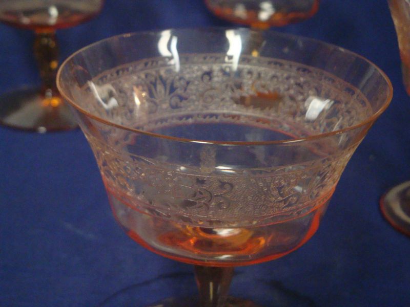 Fostoria Amber Etched Low Sherbet Champagne Glass  