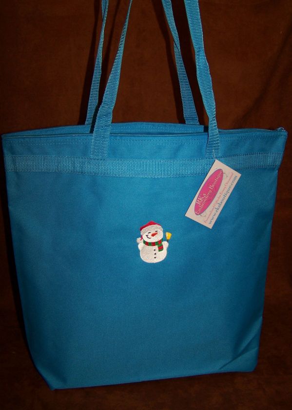 Christmas Snowman & Music Handbell Choir Embroidered Large Zipper Tote 