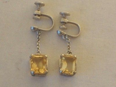 PAIR ART DECO SILVER CITRINE DROP EARRINGS  