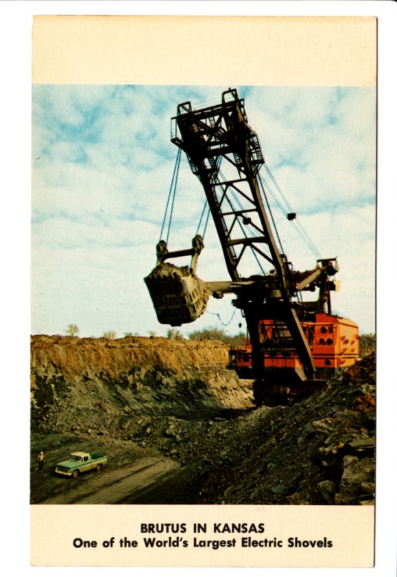 Brutus Coal Mining Shovel Digger Machine Hallowell KS Postcard 