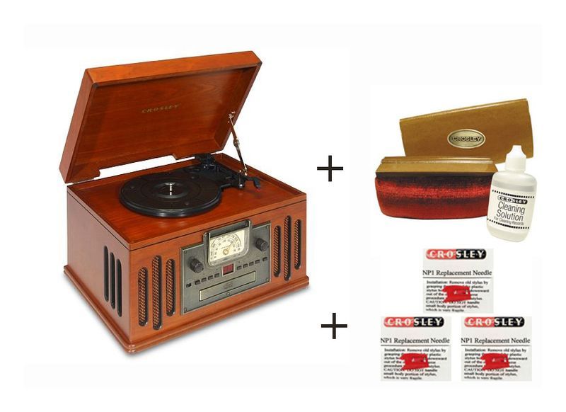 Crosley CR704 Turntable CD + 4 needles & Record Cleaner  