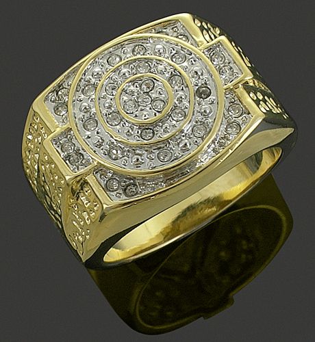 New Mens Ring Fake Yellow Gold Plated Brass Iced Out CZ Hip Hop Bling 