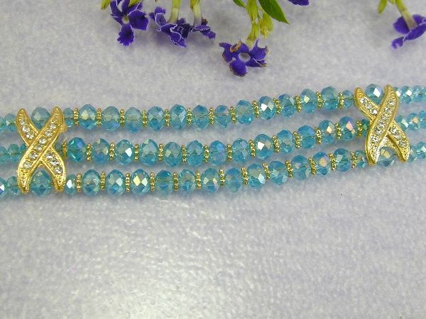 LOOK BLUE TOPAZ CRYSTAL BEADED DUBAI SET 24K Gold gp Earrings 