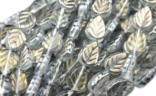 25 SMOKE LUSTER CZECH GLASS LEAF BEADS 10MM  