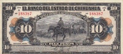 Banco de Mexico $ 10 Pesos El Banco del Estado de Chihuahua 1913 
