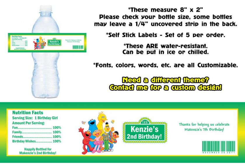 Sesame Street Elmo ~ Printed Water Bottle Labels Birthday Party Favors 