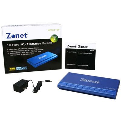 ZONET ZFS3316P 16 Port 10/100Mbps Ethernet Switch New  