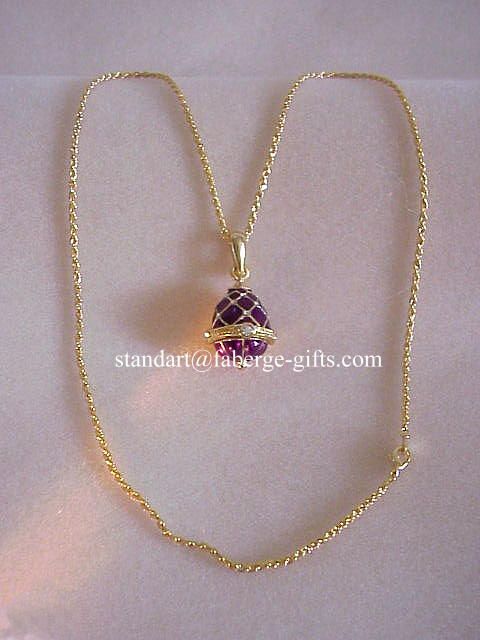 Russian Royal Purple Faberge EGG PENDANT with Necklace  