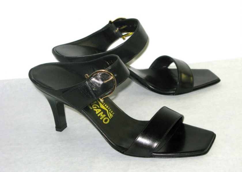 SALVAATORE FERRAGAMO Black Strappy Slide Heels NWOB 8AA  