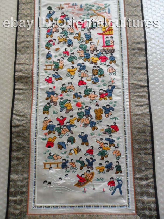 Chinese Peking 100%Handmade Embroidery Art100kids playing painting 