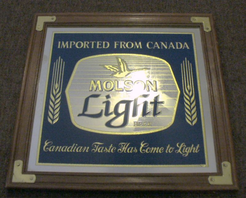 1985 MOLSON LIGHT BEER FRAMED MIRROR SIGN  