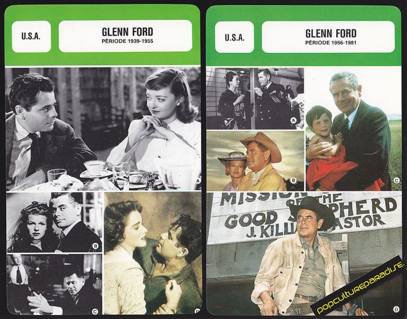 GLENN FORD Movie Star FRENCH BIOGRAPHY PHOTO 2 CARDS  