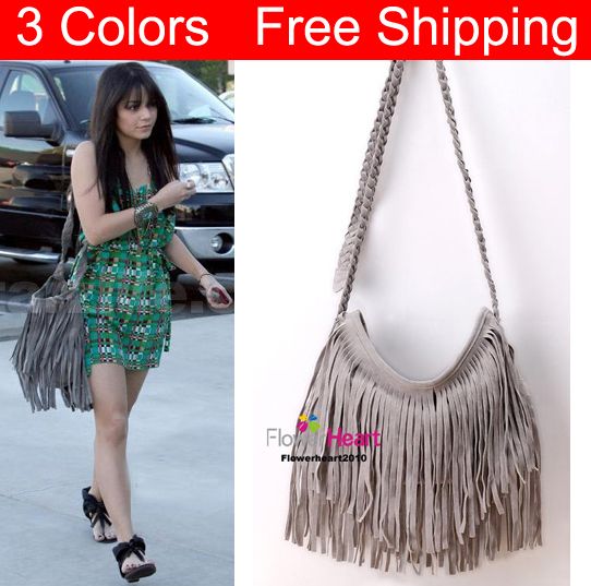 Gray FX suede BoHo HIPPIE Fringe Body Cross Purse Bag  