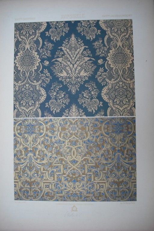 1874 RACINET FOLIO ANTIQUE LITHOGRAPH. XVII SIECLE LITHO ORNAMENT 