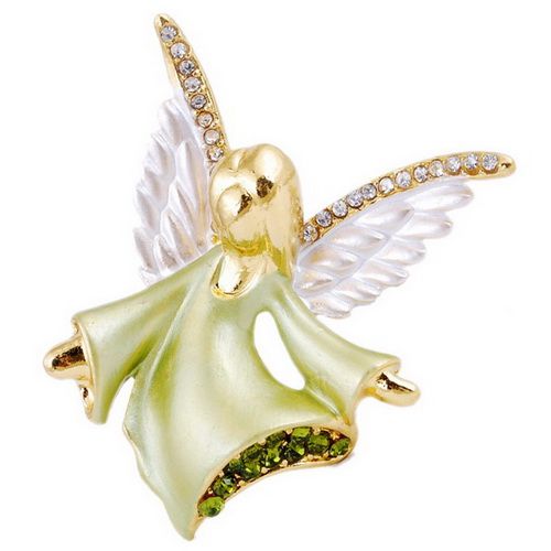 Y28069 gold plated angel 46x42mm brooch pin W 6pcs rhinestone alloy 